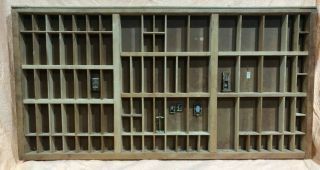 Miniature Display Wood Shadow Box Wall Shelf 89 windows Vintage 32 1/8 in long 2