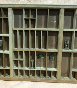 Miniature Display Wood Shadow Box Wall Shelf 89 windows Vintage 32 1/8 in long 4