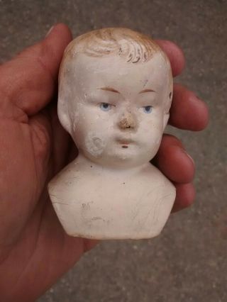 Antique Hand Painted Molded Composite Signed Doll Head Bust Only Losses 3 "