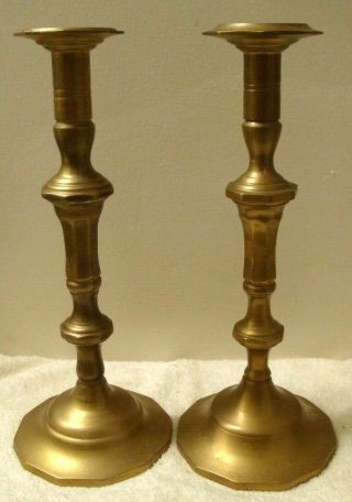 Pair Antique Handmade Solid Brass Candlestick Candle Holders 12 " Tall