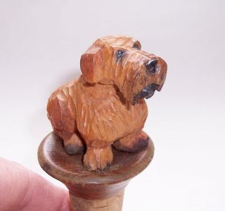 Vintage/antique Black Forest Carved Wooden Terrier Dog Wood Anri Bottle Stopper