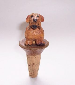 Vintage/Antique BLACK FOREST Carved WOODEN TERRIER DOG Wood ANRI BOTTLE STOPPER 4