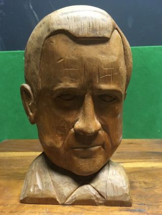 President Richard M Nixon Hand Carved Wood Stopper Figure Folk Art 4 " Bust Head