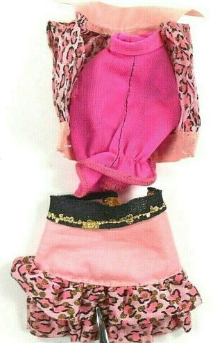 Barbie Vintage Outfit Pink Black Gold Animal Print Skirt & Vest Plus Pink Top