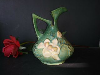 Antique Vtg Roseville Pottery Blue Magnolia Ewer Pitcher Vase