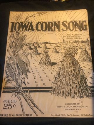Iowa Corn Song Vintage Antique Sheet Music 20s