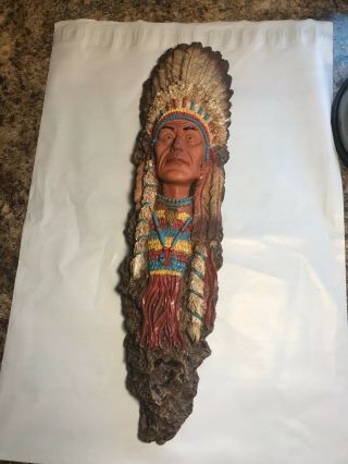 Vintage Native American Indian Chief Wall Hanging Plaque