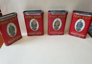 4 Antique Prince Albert Crimp Cut Tobacco Cans.