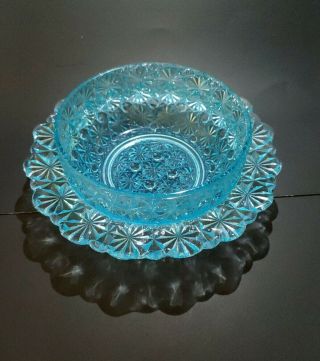 Vintage Antique Art Deco Aqua Blue Depression Glass Jam Pot Relish Dish