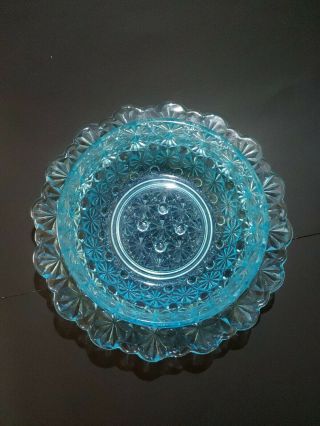 VINTAGE ANTIQUE ART DECO AQUA BLUE DEPRESSION GLASS JAM POT Relish Dish 3