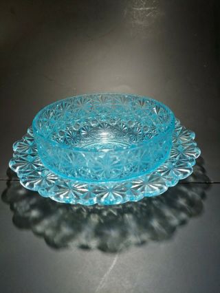 VINTAGE ANTIQUE ART DECO AQUA BLUE DEPRESSION GLASS JAM POT Relish Dish 4