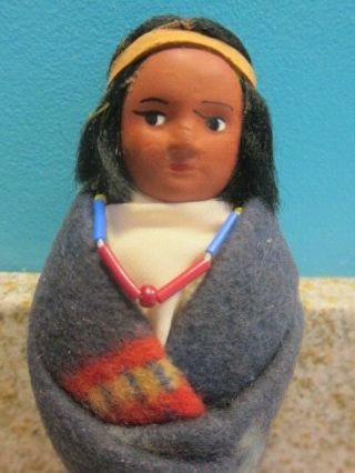 Antique Vintage Native American Indian Bully Good Composition Beads Blanket Doll