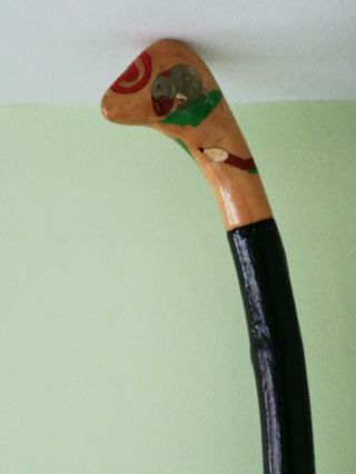 Blackthorn Walking Stick - Rootball Knob Stick.  Painted Otter And Mouse