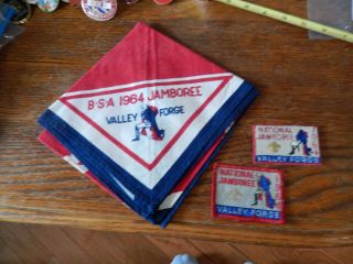 Bsa Boy Scout 1964 National Jamboree Valley Forge Neckerchief & 2 Diff Patches