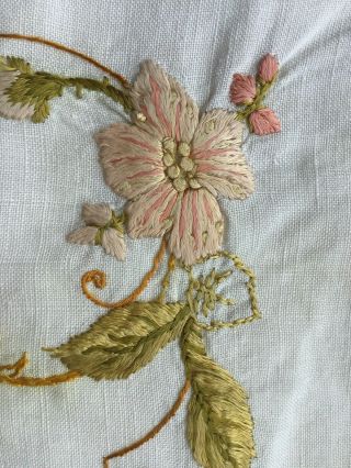 Antique Embroidered Linen Boudoir Case Peach/ Moss Greens Scrolls Society Silks 4