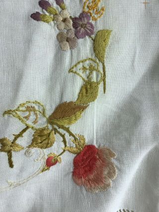 Antique Embroidered Linen Boudoir Case Peach/ Moss Greens Scrolls Society Silks 5