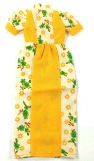 Vintage Clothes For Mego Fashion Doll 12 " - 14 " Maxi Dress White Yellow Floral