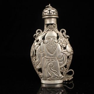 China Tibet Silver Hand - Carved Old Man Statue Hollow Pendant Snuff Bottle