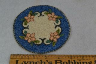 Silk Hooked Round Mat Doll House Rug 5 " Blue Vg Antique