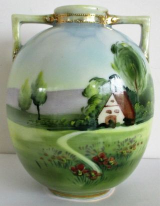 Antique Morimura Nippon Hand Painted Handled Vase Japan