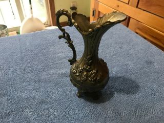 Vintage Brass Floral Vase Pitcher Made In Italy Ornate 7 " Tall