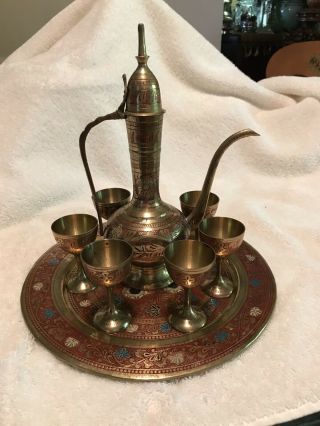 Indian Brass Cordial Set With Tray