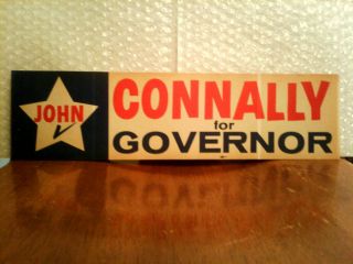 John Connally For Governor Of Texas Rare Vintage Bumper Sticker - 1963