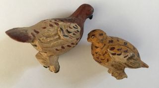 Vintage Miniature 1.  5”hand Carved Birds Wood Pheasant Figurines Signed Numbered