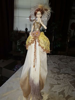 Vintage Victorian Style Doll,  Figurines On A Metal Pole.  15 " Tall And 2.  5 " Wide