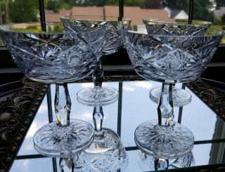 Antique Abp Brilliant Cut Glass Stars & Fan Champagne/sherbet Glasses Set Of 4