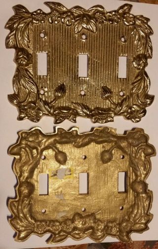 Vintage Fritz Brass Tripple Light Switch Cover Plate