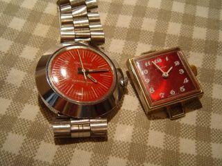 2 Vintage Watches Wind Red Faces Lucerne Caravelle