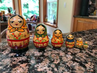 Vintage Ussr Russia Maidens Nesting Dolls,  Set Of 6,  Southern Region
