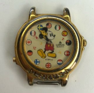 E Mickey Mouse Lorus Melody World Flags V421 Quartz Disney Watch Japan Needs Bat