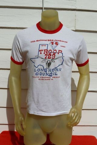 Vintage 1985 Texas Boy Scout Ringer T - Shirt / Fort Richardson Longhorn / Medium
