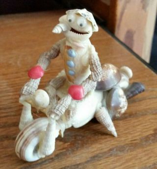 Vintage Shell Art Sculpture - Man On Motorcycle
