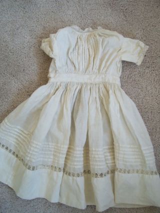 Large Antique Cotton Lace,  Pin Tucks Doll Dress For German Doll -