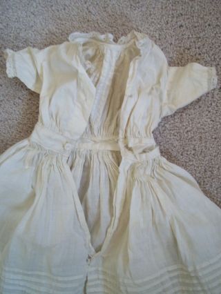 LARGE Antique COTTON Lace,  Pin Tucks Doll Dress for German Doll - 3
