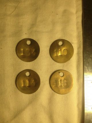 Collectible Antique Vintage Crudely Stamped Circular Brass Number Tags