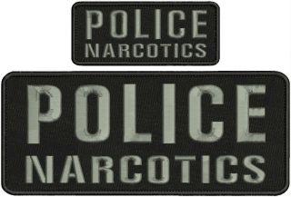 " Police Narcotics " Embroidery Patch 4x10 And 2x5 Inches Hook Grey Letters