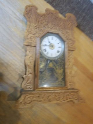 Antique Vintage Wooden Pendulum Style Wall / Mantel Clock Hand Carved W / Keys.