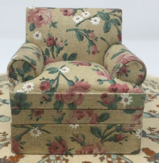 Vintage Dollhouse Miniature Upholstered Floral Chair Furniture