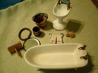 Vintage Dollhouse Porcelain Tub,  Pedestal Sink And More