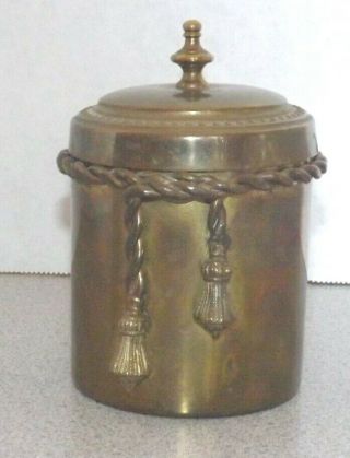 Vtg Brass Lidded Tea Caddy Trinket Box Canister Engraved Mottahedeh Design India