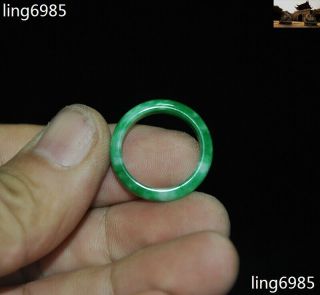 Chinese Natural Emerald Green Jade Jadeite Hand - Carved Finger Ring Ring Statue