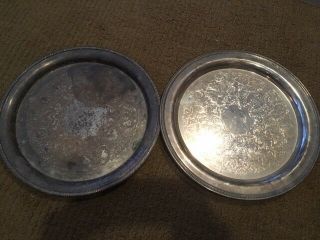 2 Vintage Oneida & Castelton U.  S.  A.  12 " Round Silver Plated Serving Tray.