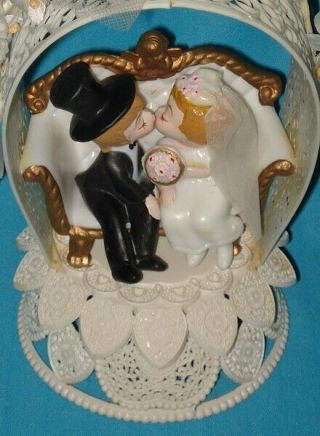 Vintage Bride & Groom On Couch Wedding Cake Topper