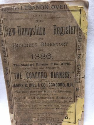 1886 Hampshire Register & Business Directory Farmers Almanac Antique Book.