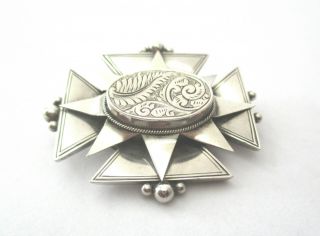 Antique Victorian Sterling Silver Mourning Brooch Pin,  Birmingham Hallmark 1893