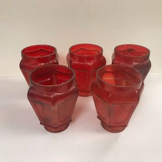 Antique Matching Set 5 Red Frosted Glass Lamp Shades 2 1/4 Inch Fitter Lantern